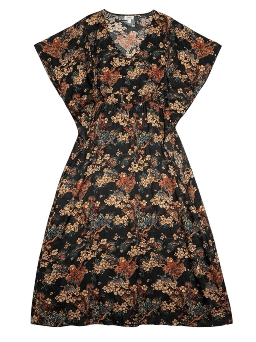 Unique Vintage One Size Plus Black & Beige Floral
Burton Caftan Dress